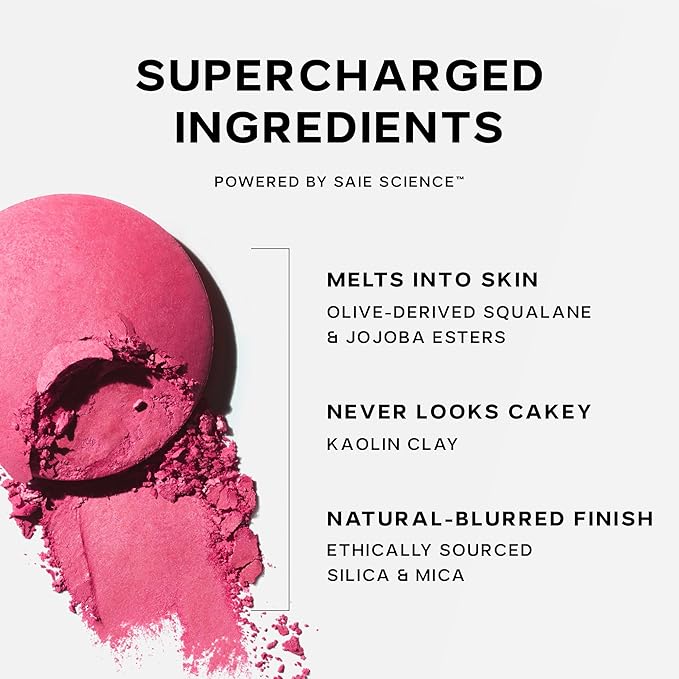 Saie SuperSuede Baked Blush - Talc-Free Powder Blush for Cheeks Infused with Hyaluronic Acid, Glycerin + Squalane - Hydrating Face Makeup for a Natural, Diffused Flush of Color - Amore (0.1 Ounce)
