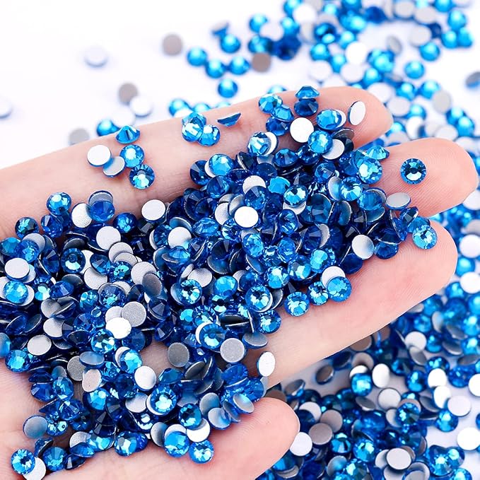 Flatback Rhinestones Non Hotfix Rhinestones for Crafts Glass Nail Rhinestones Nail Gems Crystals Rhinestones for Makeup Bags Shoes Decoration DIY(SS10,1440pcs,Capri Blue)
