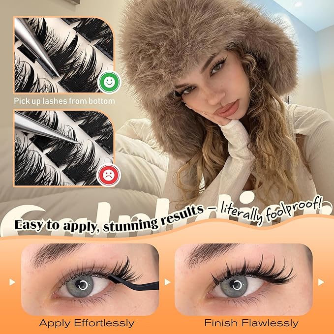 Calphdiar Manga Lash Clusters Natural Spiky Eyelash Clusters Wispy Cluster Eyelash Extensions 10 12 14 16mm Weightless Individual Lashes Long Lasting Cluster Lashes DIY Cat Eye Open Eye Looks