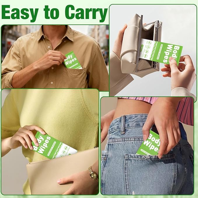 50 Pack Body Wipes Individually Wrapped, Disposable Body Shower Wipes, No Rinse Bath Wipe for Adults, Disposable Cleansing Wipe for Travel, Gym, Camping, 10.6 x 10 Inch