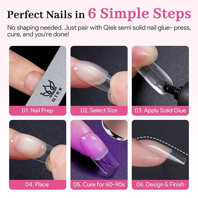 Qiek Medium Square Pre-Building Nail Tips, 15 Sizes 240 PCS Pre-shaped Apex Clear Soft Press On Fake Nail Half Matte Gel Nail Extensions Strong Thick Acrylic Tip for DIY Beginners & Salon Manicure