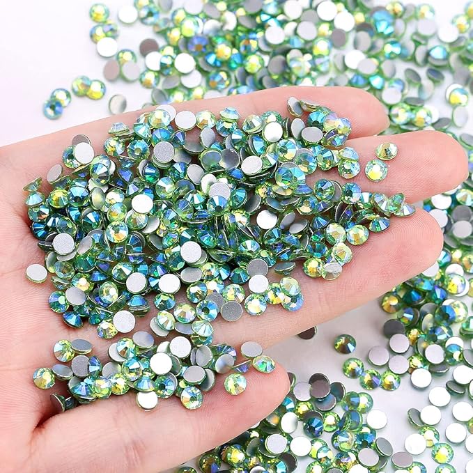 Light Green AB Rhinestones Crystals Rhinestone for Crafts Glass Flatback Nail Gems and Rhinestones for Nails Art Makeup Bags Shoes Decoration DIY(SS12,1440pcs,Light Green AB)