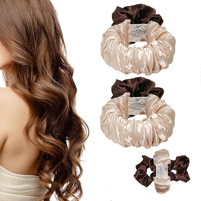2 Pack Heatless Hair Curler Overnight to Sleep In,Heatless Curling Scrunchie for Women Soft Silk Lazy Rollers Headband for Long Hair Overnight. (2Brown)