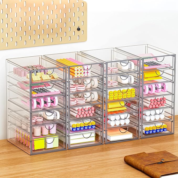 Acrylic Makeup Organizer with 31 Drawers, 6 Pack Clear Storage Drawers, Bathroom Makeup Organizer for Palettes, Cosmetic, and Beauty Supplies,Ideal for Vanity, Cabinet,Desk Organization