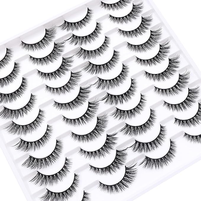 False Eyelashes 20 Pairs Wispy Lashes Faux Mink Lashes 14mm 3D Fluffy Cat Eye Lashes (style 20-061)