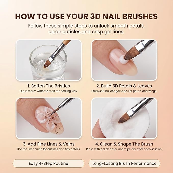 AMilHiTon 2Pcs Nail Art Brush Set, Multi-Functional 3D Nail Pen for Gel Extensions, Builder Nail Gel Design and Home DIY Manicure (Wood Color)