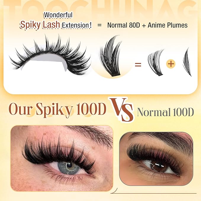Spiky Lash Clusters 300pcs 100D Long Eyelash Clusters 12-20mm Manga Lashes Individual Volume Cluster Eyelash Extensions Thick DIY Plume Flake Cluster Lash Extension by TOOCHUNAG