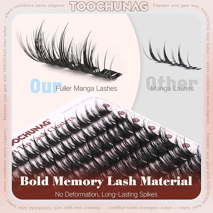 TOOCHUNAG Manga Lash Clusters 12-16MM Natural Eyelash Clusters D Curly Anime Individual Lashes Volume Cluster Eyelash Extensions Wispy False Lashes Clusters for Everyday Use