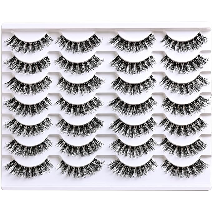 Lashes False Eyelashes Natural Wispy Lash Strips Clear Band Fake Eyelash Pack 14 Pairs Cat Eye Strip Lashes Set Fluffy Mink Eyelashes Natural Look Short Wispies Pestañas Postizas for Women