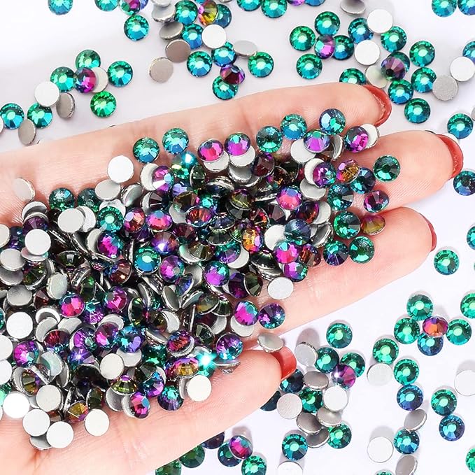 Green Flame Rhinestones Flatback Rhinestone for Crafts Glass Nail Rhinestones Nail Gems Crystals for Makeup Bags Shoes Decoration DIY(SS8,1440pcs,Green Flame)
