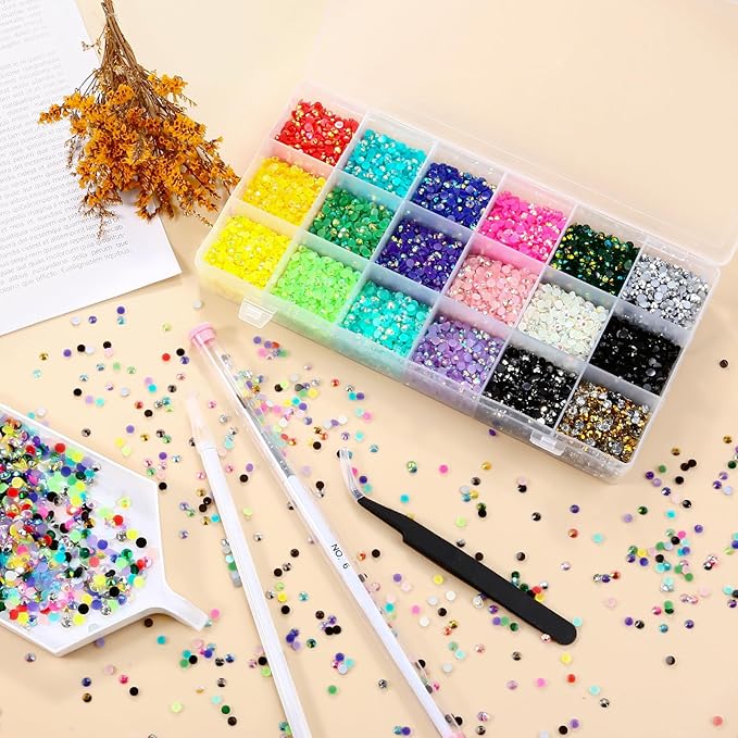 10588Pcs 5mm Jelly Rhinestones Kit- Resin Mixed Color Rhinestones for Nail Clothes Shoes Tumblers Decoration Flat Back Round