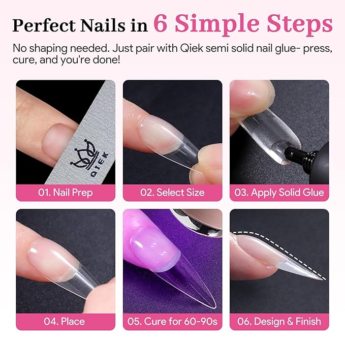 Qiek Long Stiletto Pre-Building Nail Tips, 15 Sizes 240 PCS Pre-shaped Apex Clear Soft Press On Fake Nail Half Matte Gel Nail Extensions Strong Thick Acrylic Tip for DIY Beginners & Salon Manicure