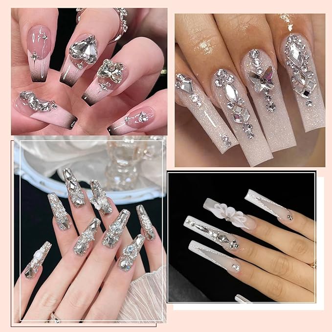 Canvalite 2900Pcs Clear Rhinestones for Nails, 18 Styles Multi Shape Nail Charms and Gems Shiny Glass Crystal Flatback Nail Rhinestones Set for Nail Art with Rhinestone Picker and Tweezers