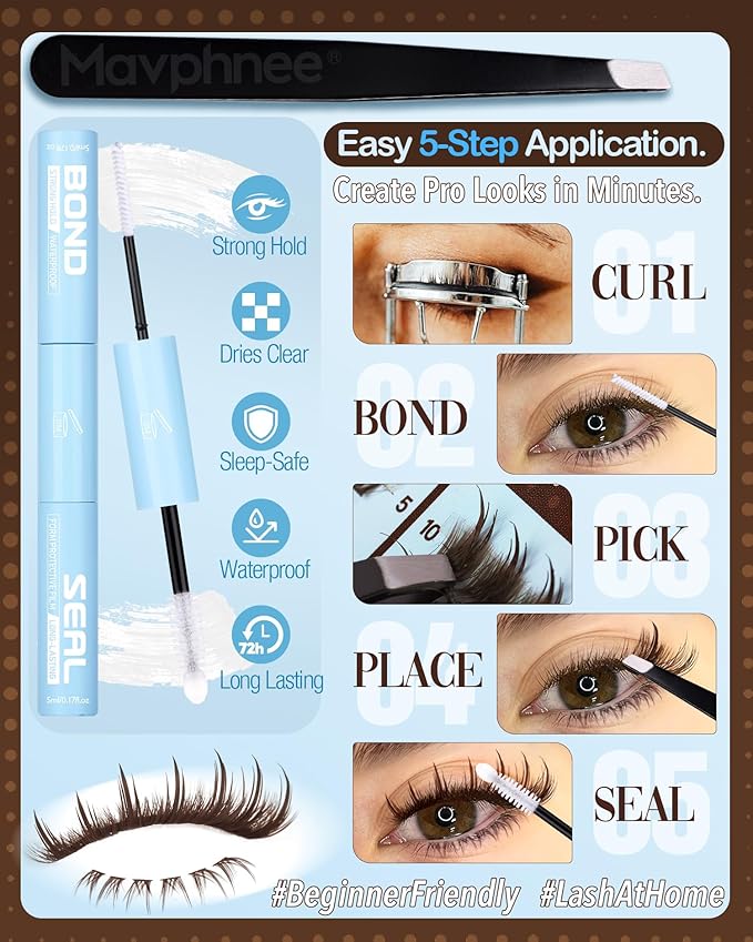 Brown Lash Cluster with Bottom Lashes Kit Spiky Individual Lashes Fairy Natural Eyelash Clusters Dark Brown Wispy Cluster Eyelash Extensions Kit with Lash Bond and Seal Clear (280Pcs, 5-16MM, D Curve)