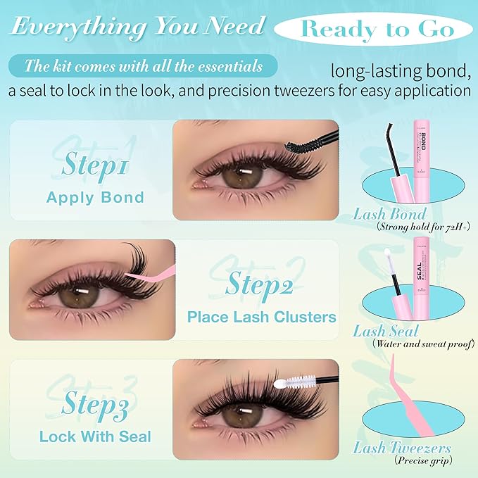 Wtvane Lash Clusters Kit Wispy Eyelash Clusters Manga Lash Extensions Kit 8-16mm Natural Cluster Eyelash Extensions Fairy False Lashes DIY Individual Lashes Clusters Kit Spikes Lash Clusters