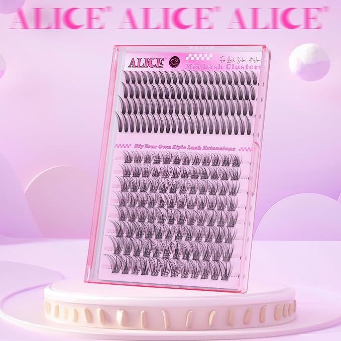 ALICE Lash Clusters Eyelash Clusters - 96pcs 10-16mm Wispy Eyelash Extensions with 84pcs 15-21mm Manga Spiky Individual Lashes - Mixed Lash Extensions for Natural Manga Look and Unique Style