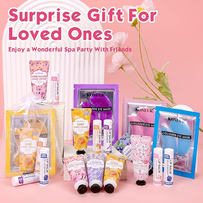 84 Pcs Bulk Gifts for Women,Teengirls, Under Eye Patches, Hand Creams & Lip Balms, Spa Party Supplies, Party Favors for Bridal Wedding, Baby Shower, Sleepover Party, Christmas Stocking Stuffers