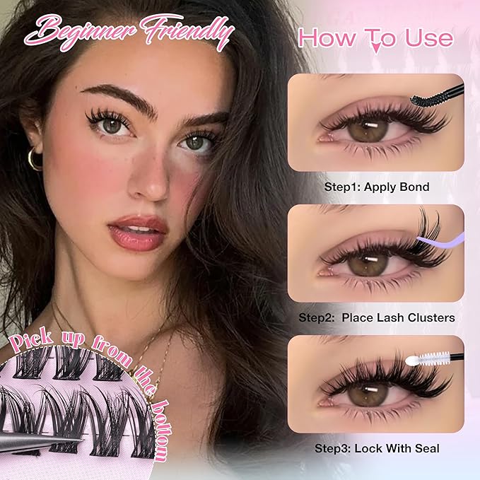 Wtvane Lash Clusters Wispy Eyelash Clusters 8-16mm Natural Cluster Eyelash Extensions Fairy Lashes Clusters False Eyelashes CD-Curly 192Pcs Individual Lashes DIY Natural Manga Lashes Look at Home