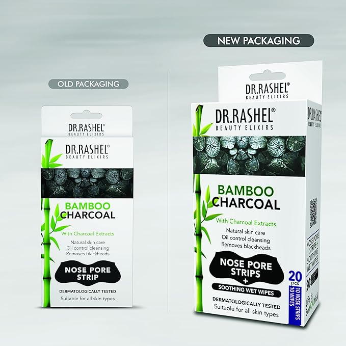 DR.RASHEL Charcoal Nose Pore Strips For Pore Cleansing, Instant And Painless Blackheads Removal | Deep Purifying Blackhead Remover Strips for Nose | 20 PCS (10 Strips & 10 Wipes)
