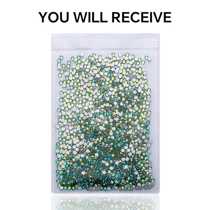 3000Pcs Light-Green Ab Crystal Rhinestones,Glass Flatback Rhinestones Mini Gemstones for Nail Face Makeup Art Crafts Clothes Decoration-(SS4,1.6mm,Light-Green Ab)