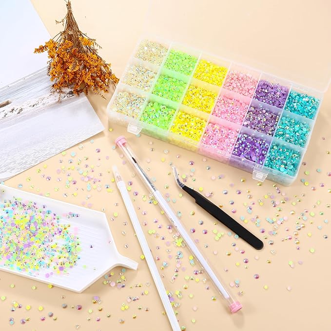 22380Pcs Candy Fresh Jelly Rhinestones Kit- Resin Mixed Color Rhinestones for Nail Clothes Shoes Tumblers Decoration Flat Back Round(3mm,4mm,5mm)