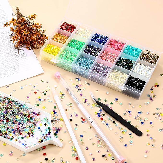 36000Pcs 3mm Resin Flatback Rhinestones Tumbler Non-hotfix Round Gems for Nails Crafts Clothes Shoes Decoration(3mm,Mixed Color)