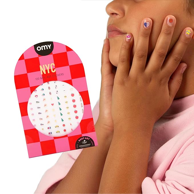 Omy New York Nail Art Stickers - 120 Stickers, Waterproof, Durable, Fun, Creative Designs | Strong Enough to Last Through Hand Washing - Easy to Apply, Safe, Non-Toxic | Age 6 and Up