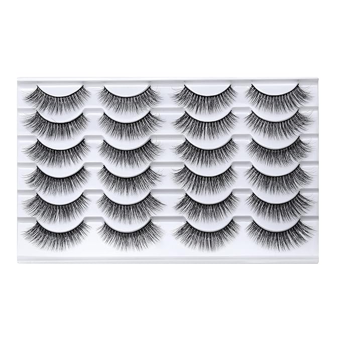 SONAFEEL Fake Eyelashes Natural Look 3d Mink Lashes Bulk 15mm 12Pairs Wispy Cat Eye Lashes Volume Strip Lashes Reusable False Eyelashes Pack