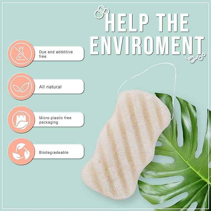Pure SOL. Konjac Exfoliating Bath Sponge - Original Exfoliator Sponge – Konjac Sponge for Sensitive Skin - Deep Cleansing, Clean Pores, Remove Impurities - 100% Natural and Good for All Skin Types