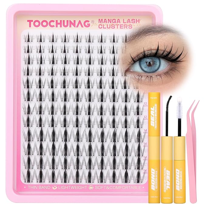 Manga Lash Clusters Kit 8-14mm Invisible Band Manga Eyelash Clusters Kit DIY Lash Extension Kit Spiky Anime Lashes Individual Natural Eyelashes Extensions Clusters by TOOCHUNAG
