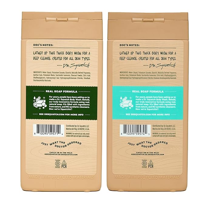 Dr. Squatch Natural Men's Body Wash Shower Gel - Cleansing, Nourishing, Long Lasting Scent, Moisturizing Body Wash for Men - Pine Tar + Coconut Castaway (14 oz, 2-Pack)