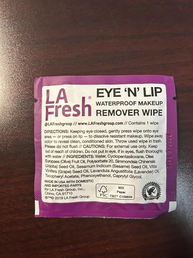 LA Fresh Eye 'Nā Lip Makeup Remover Wipes Case of 200 Wipes Made With Vitamin E, Olive Oil, Jojoba To Leave Skin Soft And Smooth Convenient Size For Purse, Gym Bag, Nightstand, Car
