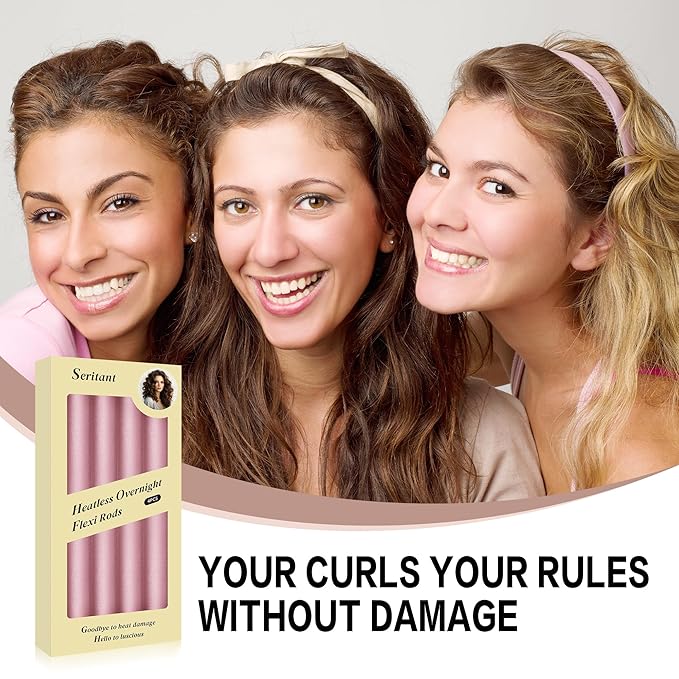 Heatless Curls Overnight Hair Curler - 4 Pcs Curling Rod to Sleep In, Velvet Hair Rollers with Satin Hair Scarf