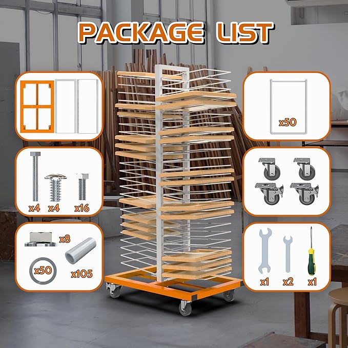 Cabinet Doors Paint Drying Rack Stand with Casters for Paint for Interior, Exterior, Spray, Roll, Brush, Commercial, Pro Painters, 30lbs Capacity per Shelf, Heavy-Duty 110Lbs Rack (50 Shelves)