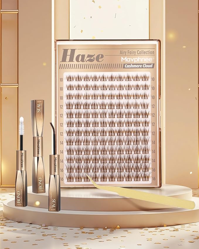 Brown Lash Clusters Kit Natural Cluster Eyelash Extensions Kit Gently Fluffy Inidvidual Lashes CC Curve Dark Brown Cluster Lashes Fairy Wispy Eyelash Clusters with Lash Bond and Seal (10-16MM)