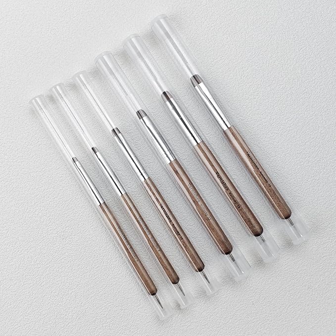varnishea Kolinsky French Tip Nail Art Brush Solid Wood Handle Gel Acrylic Nail Dotting Tool for Manicure Clean Up and Dotting Manicure Tool Professional Nail Brush - Size 12, 1.0 Count