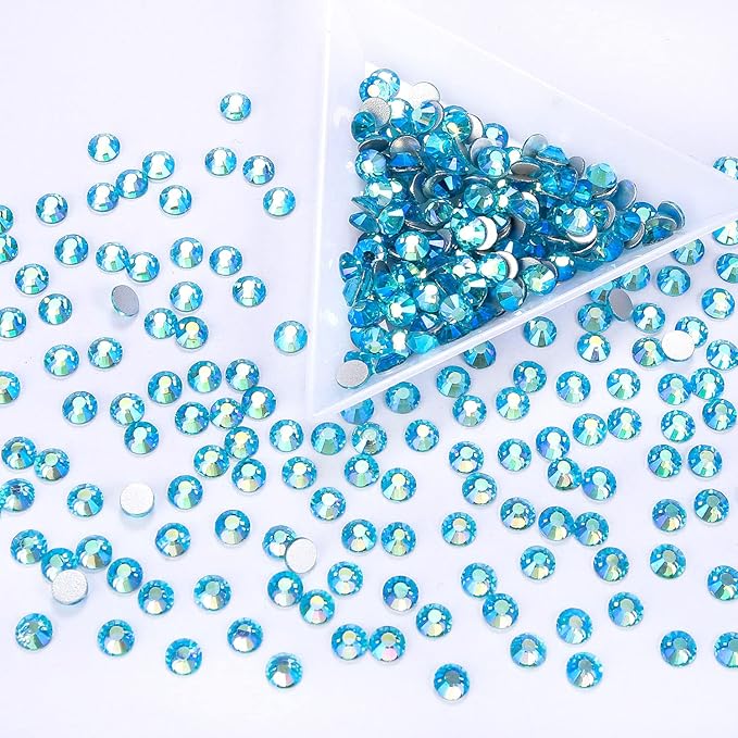 1440Pcs Aquamarine Ab Crystal Rhinestones,Glass Flatback Rhinestones Gemstones for Nail Face Makeup Art Crafts Clothes Decoration -(SS20,4.8mm,Aquamarine Ab)