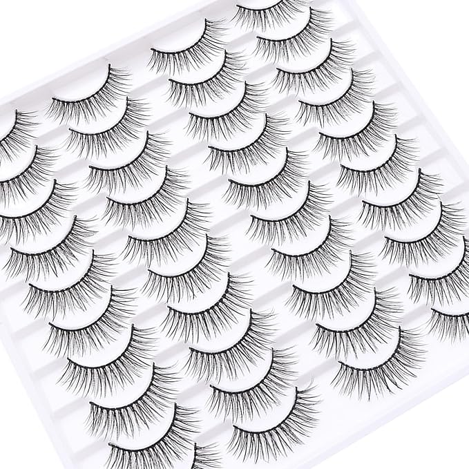 False Eyelashes 20 Pairs Wispy Lashes Faux Mink Lashes 14mm 3D Fluffy Cat Eye Lashes (style 20-064)