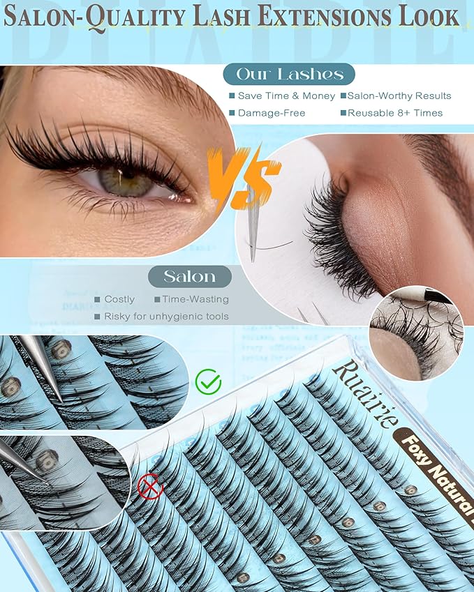 Fox Eye Lash Clusters Natural Eyelash Clusters 10-14mm Wispy Lashes Clusters Spiky Cluster Eyelash Extensions Fairy Cluster Lashes Daily Wear Eyelashes Clusters Hooded Eye DIY Lash Extension