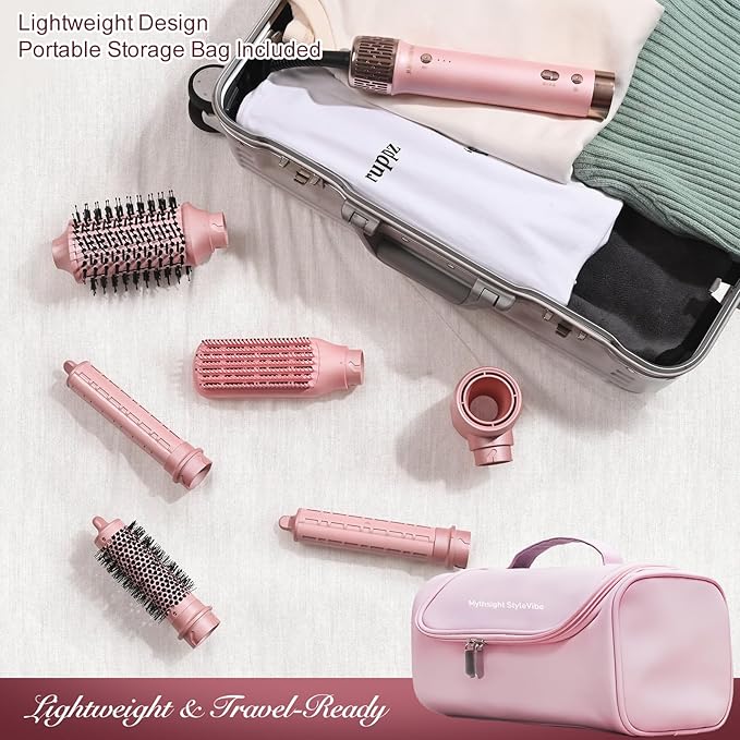 Mythsight Dual Voltage StyleVibe 6-in-1 Air Styler, Hair Dryer & Blow Dryer Brush with Travel Case - Auto Wrap Curls (L/R), Fast Drying, Thermal Brush for Blowouts & Frizz-Free Volume, No Heat Damage