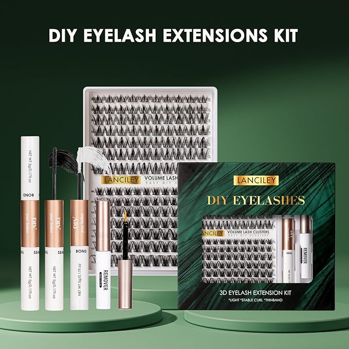 Lash Clusters 154pcs Lashes 10-18mm Eyelash Clusters Kit Natural Eyelashes DIY Cluster Eyelash Extensions Thin Band Cluster Lashes False Eyelashes Lash Extension Kit wth Bond & Seal & Remover-M34+M31