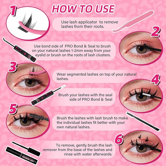PROLASHBEAUTY Fairy Lash Clusters Kit Wispy Invisible Band Manga Lashes Individual Lashes Bond and Seal Remover Brush Eyelash Extension Kit Easy Removal (Mega Fairy, 8-18mix)