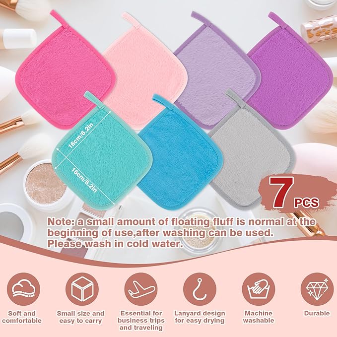 Sukh Makeup Remover Cloth - 7PCS Makeup Cloth Microfiber for Facial Cleaning 6" x 6" Reusable Face Wash Cloth for All Skin Types Face Wash Cloth Soft Makeup Towels Facial Cleansing Cloths for Women
