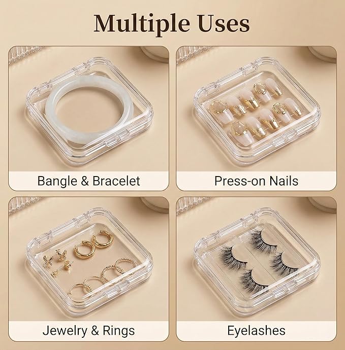 Kyvenly Press On Nail Organizer 12pcs 3.3in Nail Case And 1 Big Acrylic Storage Box For Packaging Clear Display Box Fake Nail Organizer With Double Sided Adhesive Tabs Nail Display Nail Salon
