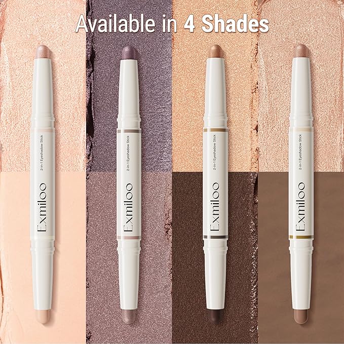 exmiloo Cream Eyeshadow Stick - 2-in-1 Dual-Ended Shimmer Eye Shadow Stick - Silky Smooth, Waterproof, Crease-Proof, Long-Lasting Eyeshadow for Women Girls (Bronze Glow)