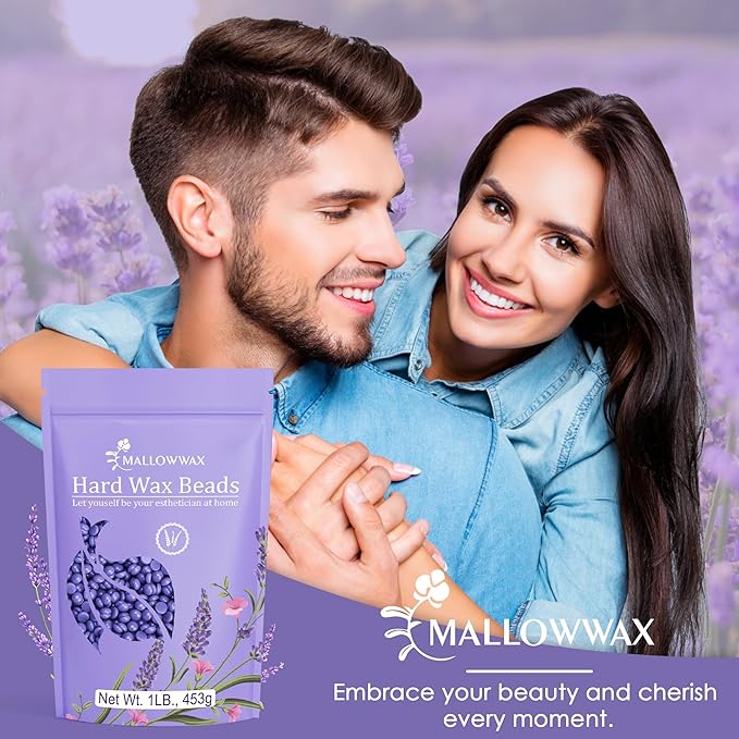 Mallowwax Hard Wax Beads, Wax Beans for Hair Removal, Natural Lavender, Stripless, Coarse Body Hair Specific - Ideal for Bikini, Brazilian, Legs, Underarms, Chest, 16 Ounce
