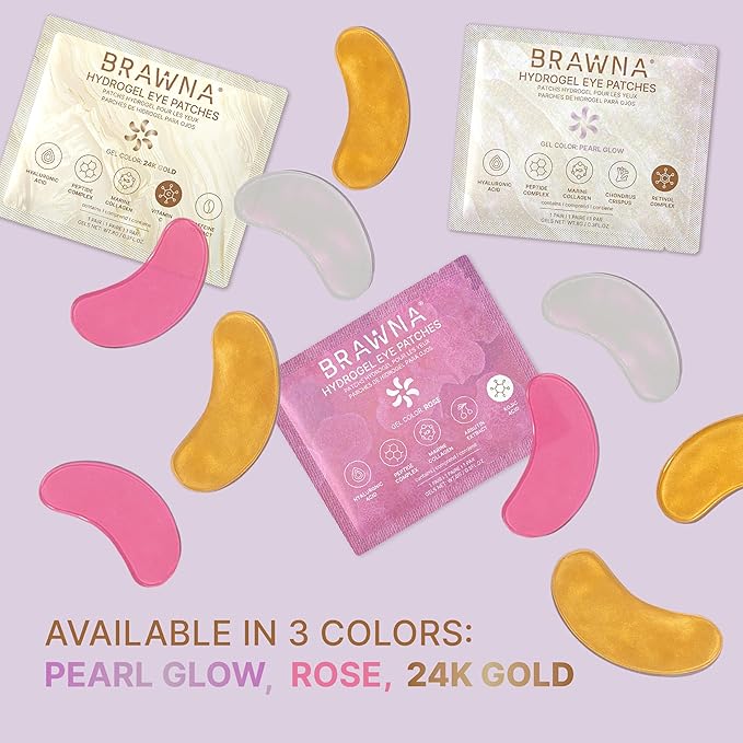 BRAWNA Under Eye Patches – Hydrogel Masks with Collagen, Peptides & Kojic Acid – For Puffy Eyes, Fine Lines, Dark Circles & Brightening – Rose – 24 Pairs