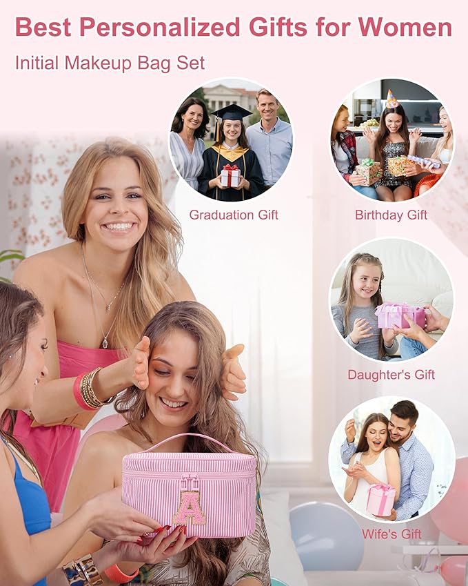 MONSTINA Period Bag Sanitary Napkin Storage Bag|Tampon Pouch Portable Feminine Care First Period Kit for Teen Girls Women Gift for Her Monogram Initial Cute Toiletry Bag,2PCS,Pink U