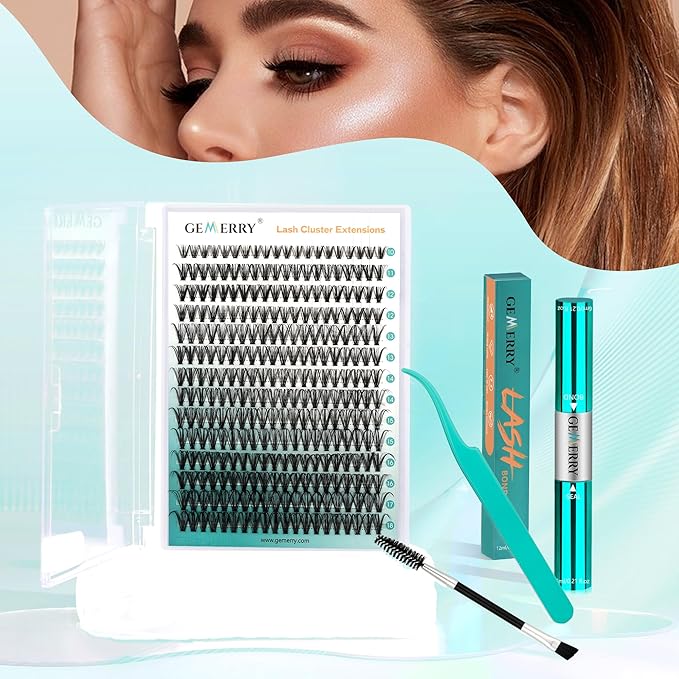 GEMERRY Eyelash Extension Kit Thick Curl Fluffy Clusters Kit With Lash Bond and Seal, Tweezers, DIY Lash Extension (80P-10-18mm)