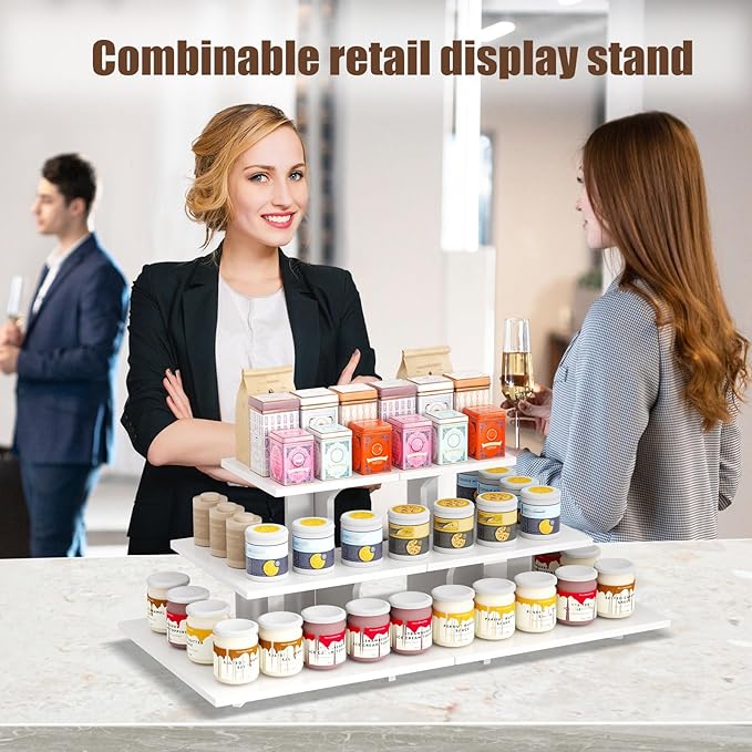 3 Tier White Display Shelves for Vendors, Display Stand Portable for Shop Retail, Display Stands for Vendor Events, Candles, Glasses, Crafts, Jewellery, Farmers Market Stand